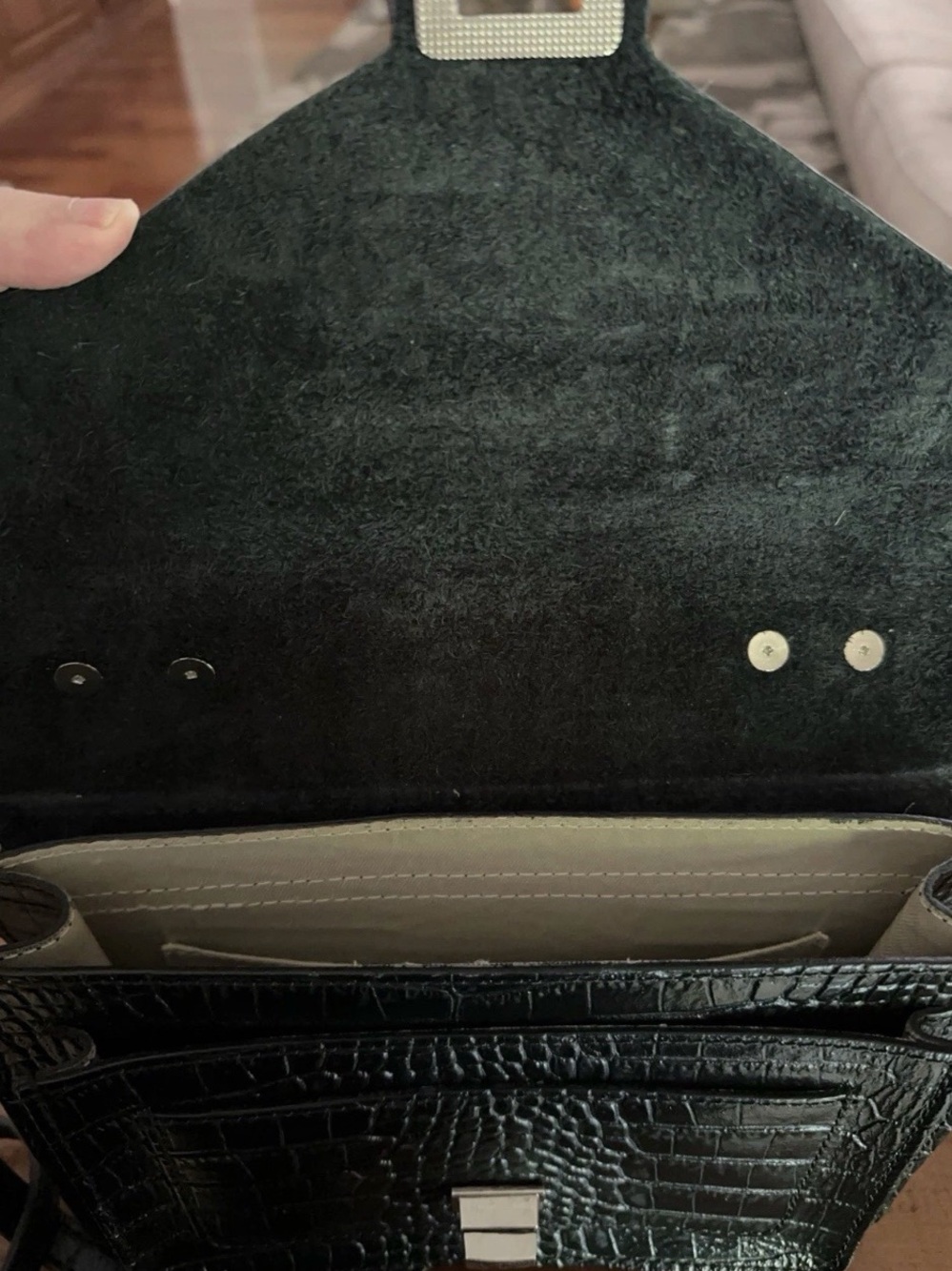 VALENTINO by Mario Valentino Black Croc-Embossed Mini Crossbody Bag - Picture 12 of 16